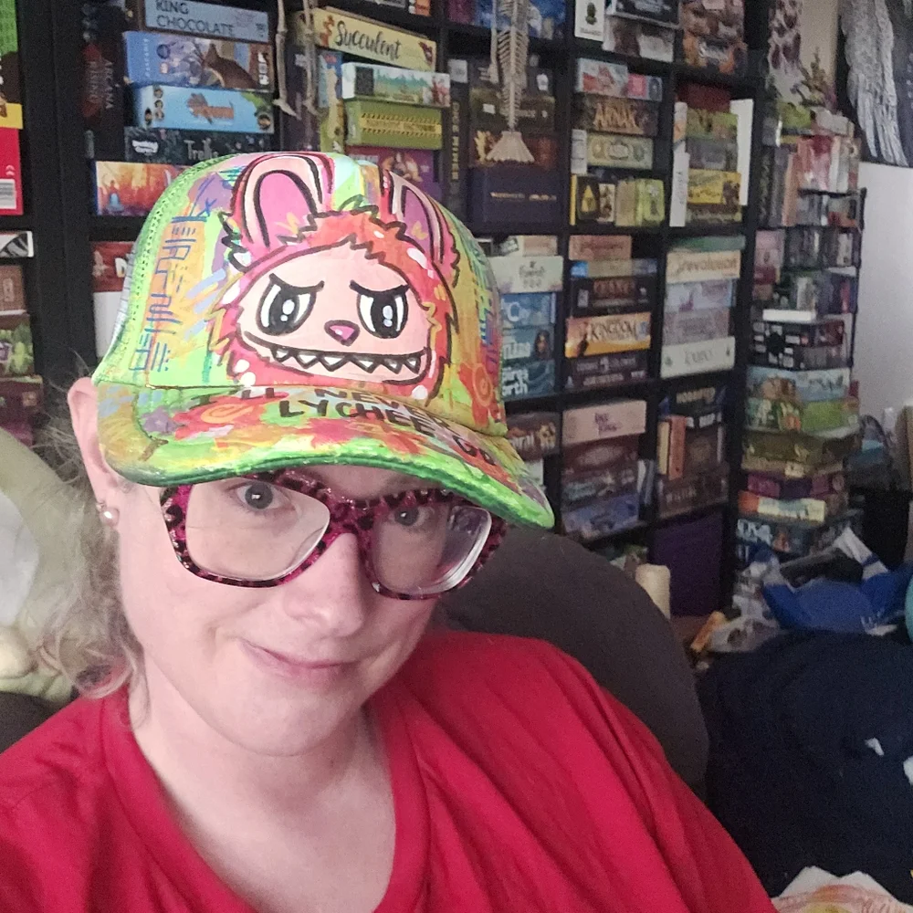 LABUBU PINK LYCHEE OOAK HAND PAINTED BASEBALL CAP - Picture 5 of 5